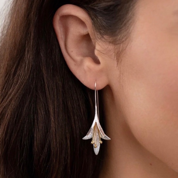 New Mixed Metal Floral Threader Drop Dangle Earrings ~ Tulips - Picture 6 of 16